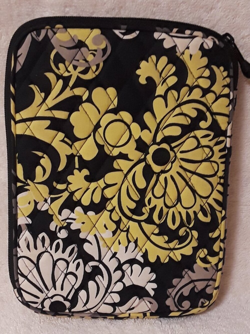 Vera Bradley Small Tablet e-Reader Sleeve, Quilted, Zip Case, Baroque Blk/Yellow